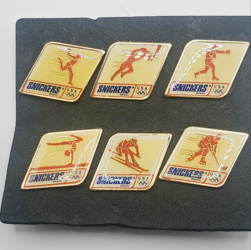 6 snickers vintage Olympic pins brooch set